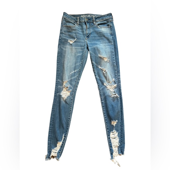 AMERICAN EAGLE HIGH RISE DISTRESSED SKINNY JEGGINGS - Picture 1 of 4